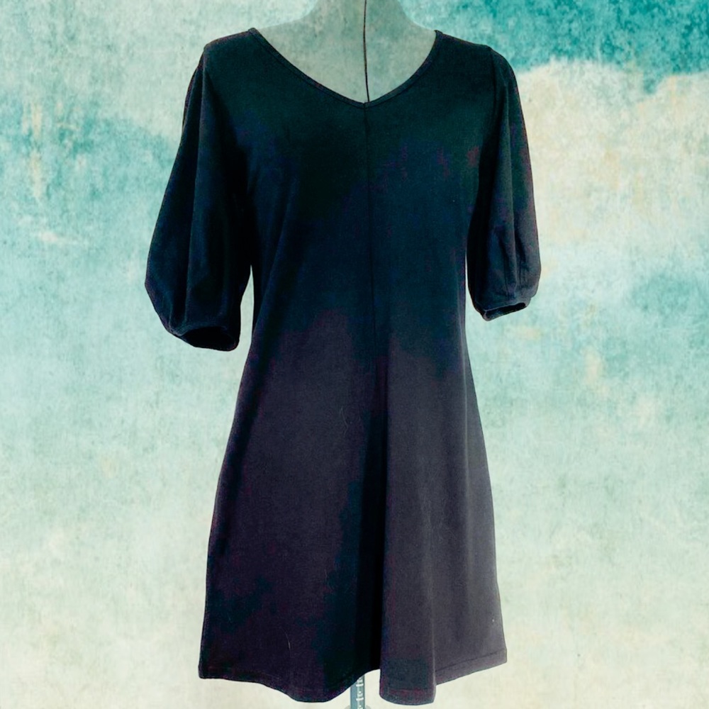Black Anthropologie Puff Sleeve Cotton Dress Petite Small by Velvet